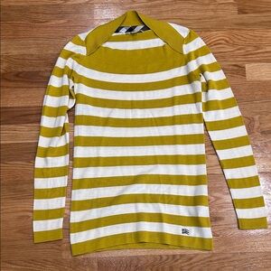 Burberry Silk Cotton blend mustard White Striped Long Sleeve Top women’s small